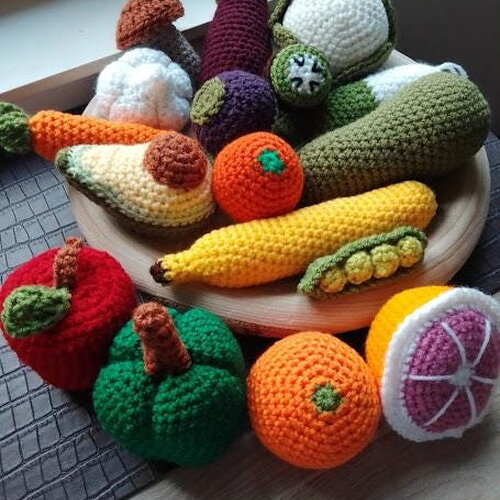Lot fruits et légumes au crochet dinette