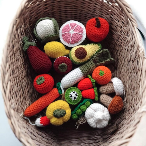 Jouet crochet dinette complète – fruits et légumes au crochet, cuisine enfant, jeu imitation montessori, nourriture