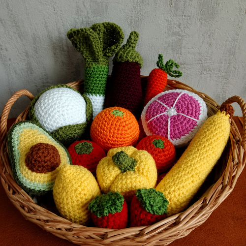 Lot de dinette au crochet fruit et légume, lot de jouets fait main, cuisine enfant, montessori