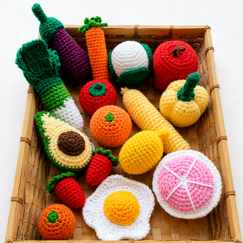 Jouet crochet dinette complète – fruits et légumes au crochet, cuisine enfant, jeu imitation montessori, nourriture