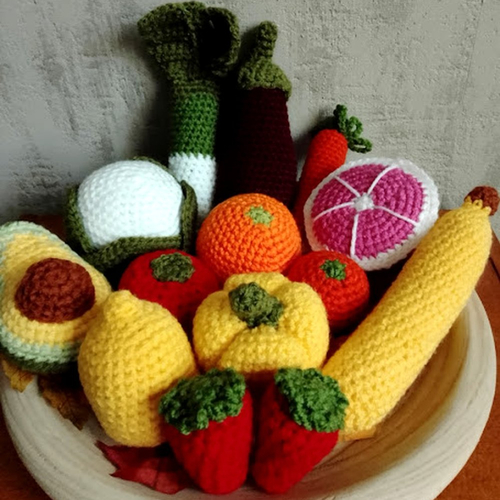 Lot de dinette au crochet fruit et légume, lot de jouets fait main, cuisine enfant, montessori