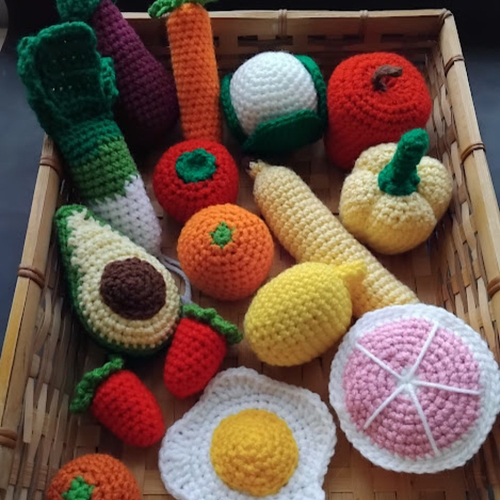 Jouet crochet dinette complète – fruits et légumes au crochet, cuisine enfant, jeu imitation montessori, nourriture