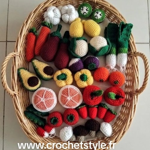 Grande dinette fruits et légumes au crochet lot de 40 pièces