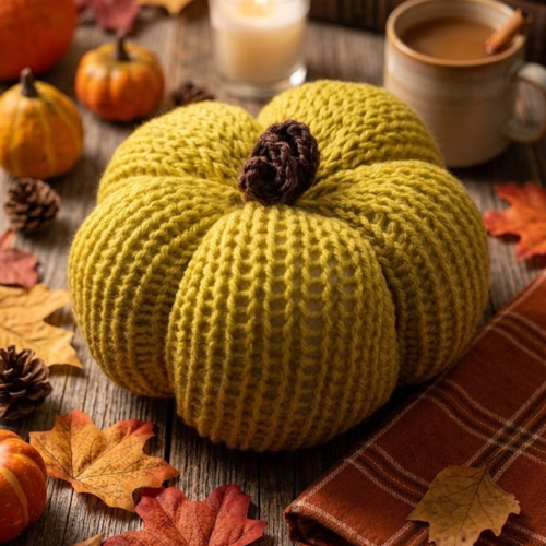 Citrouille  tricotée – décoration d’automne fait main