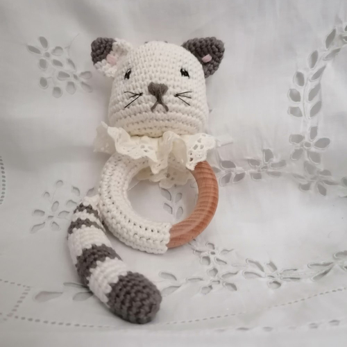 Anneau de dentition fait main mon chat au crochet en coton oeko-tex