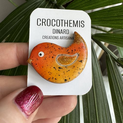 Broche oiseau canaris jaune orangé