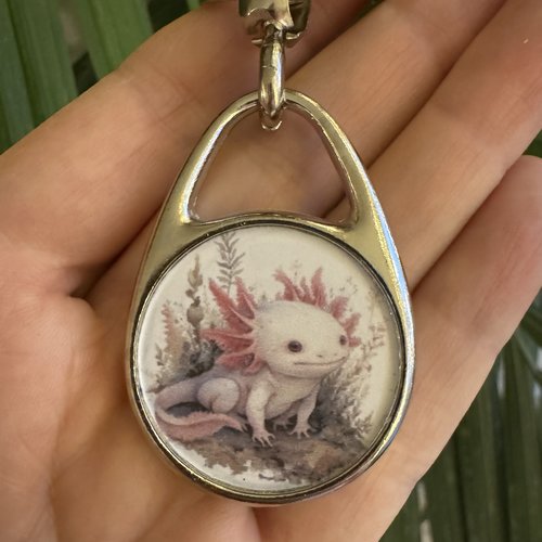 Porte clés axolotl rose en métal réversible