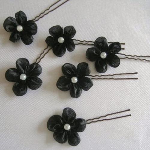 6 pics chignon petites fleurs organza noir