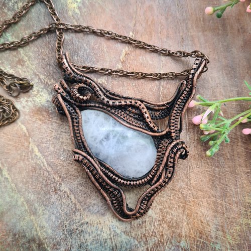 Collier en cuivre patiné et aigue-marine « ondes glacées » – bijou unique