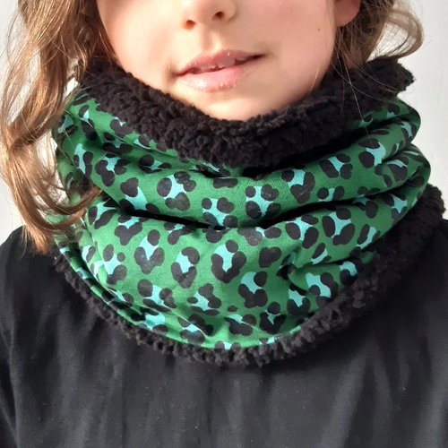 Snood enfant tour de cou jersey bio vert imprimé léopard snood fille garçon