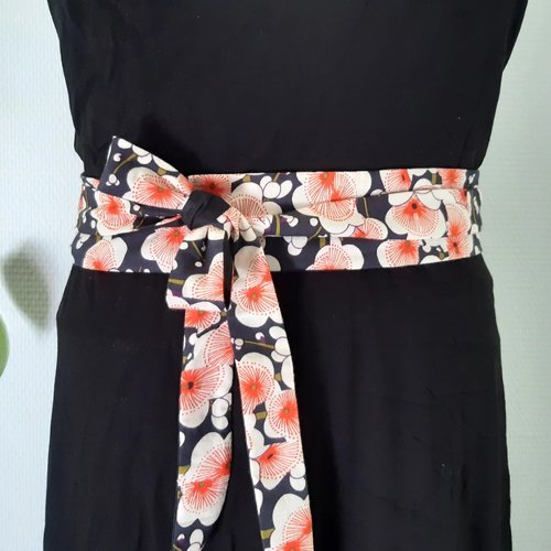 Ceinture tissu souple ceinture obi motifs japonisants fleurs accessoire femme