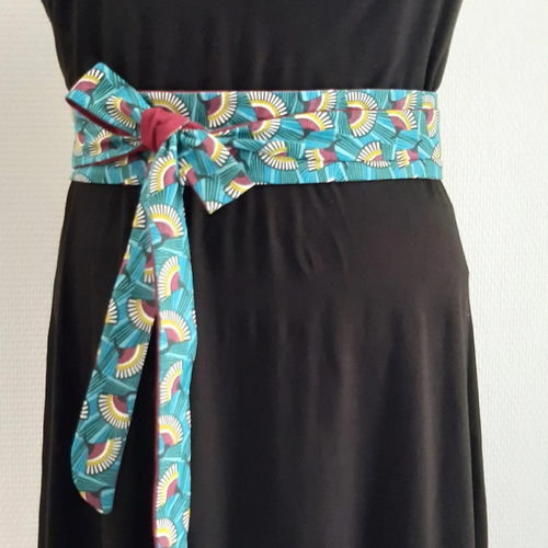 Ceinture obi bleu vert bordeaux tissu fleurs wax ceinture japonaise ceinture à nouer