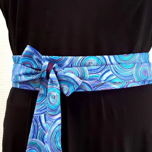 Ceinture obi tissu spirales dorures ceinture japonaise bleu