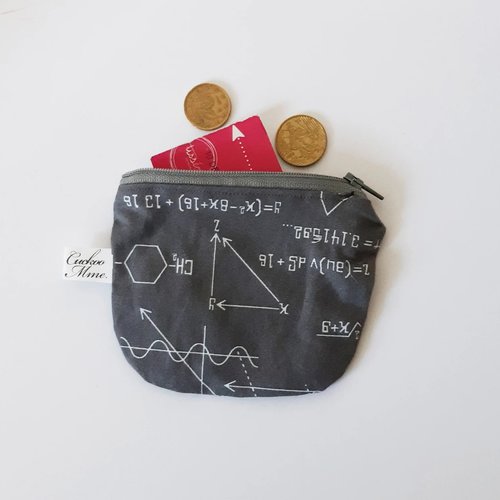 Porte-monnaie trousse tissu gris formules scientifiques accessoire