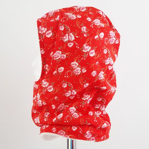Cagoule rouge enfant 3 à 7 ans fleurs accessoire hiver cadeau enfant fille