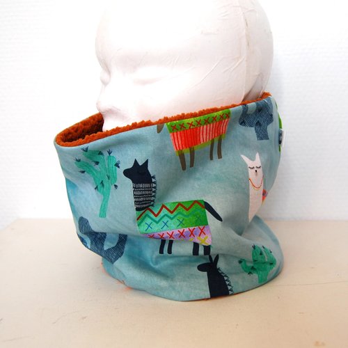 Snood tour de cou lamas animaux cactus enfants unisexe snood bleu vert vêtement enfant écharpe tubulaire