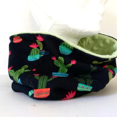 Snood tour de cou jersey plantes cactus noir coloré enfants unisexe