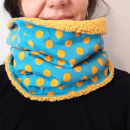 Snood tour de cou accssoire hiver pois snood jaune turquoise
