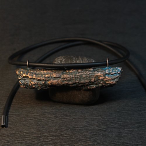 Collier unisexe en cuivre – empreinte d’écorce, patine naturelle – bijou artisanal nature