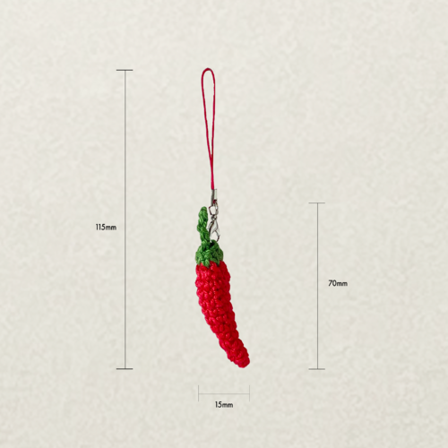 Charm piment aka chili coréen au crochet | téléphone, sac, porte clé, accessoire