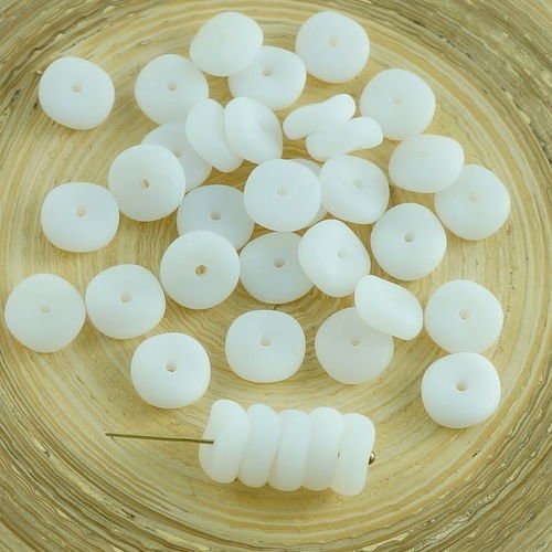 20pcs mat blanc albâtre agité plat rond de disque un trou de verre tchèque perles de rondelle de 8mm sku-30085