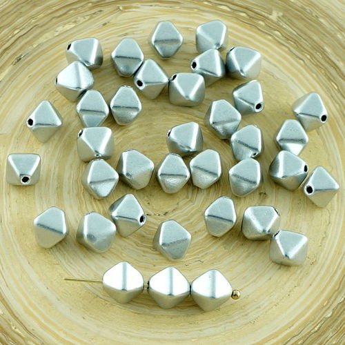 30pcs mat argent métallisé tchèque en verre à facettes bicone perles pyramide entretoise 6mm sku-30094