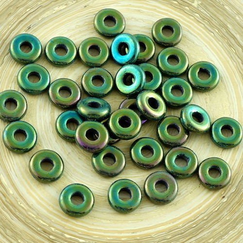 20pcs vert métallique iris tchèque verre plat anneau de perles en forme de o grand trou de beigne 8m sku-30101