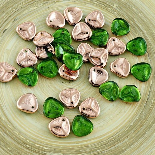 30pcs chrysolite or vert capri moitié tchèque de pétale de rose en verre pressé perles de fleur plat sku-30104