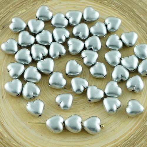 40pcs petit mat argent métallisé verre tchèque cœur des perles de mariage de saint-valentin 6mm sku-30120