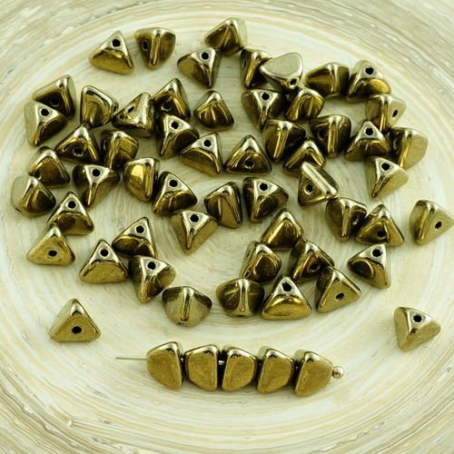 50pcs metallic gold bronze verre tchèque grand demi-pincée triangle entretoise de perles de 4 mm x 7 sku-30190