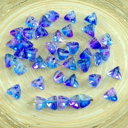 50pcs cristal de l'alaska bleu violet verre tchèque grand demi-pincée entretoise triangle perles de  sku-30201