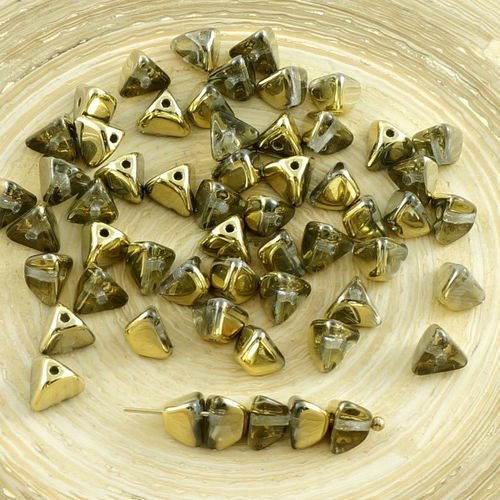 50pcs cristal d'or de la moitié tchèque en verre de grand demi-pincée triangle entretoise de perles  sku-30203