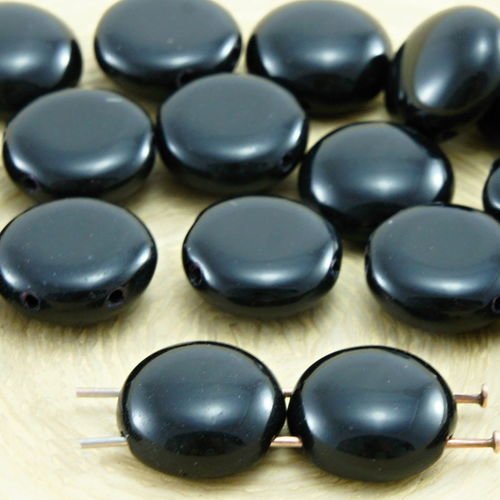 8pcs jet noir opaque grand preciosa bonbons ronds en forme de dôme 2 deux trou de la pièce de tissag sku-33581