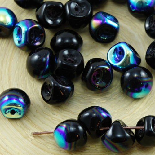12pcs d'un noir de jais ab de la moitié des champignons bouton de verre tchèque perles de 9mm x 8mm sku-30928