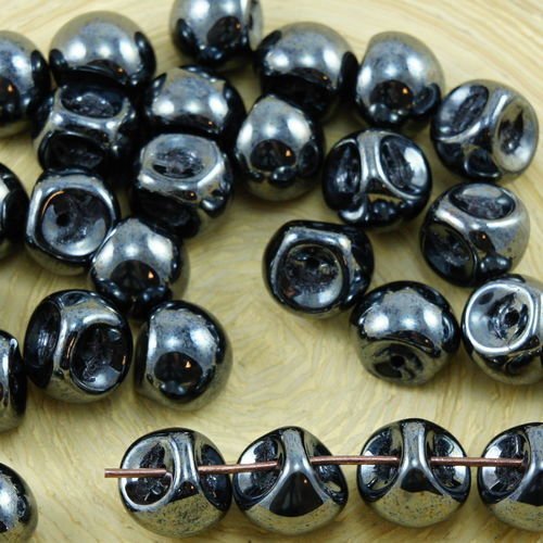 12pcs noir argent lustre hématite champignon bouton de verre tchèque perles de 9mm x 8mm sku-30936