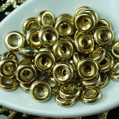 40pcs opaque or métallique en verre tchèque plat anneau de perles en forme de o grand trou de beigne sku-21624
