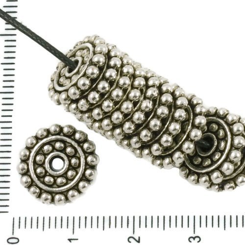 10pcs argent antique ton gros trou entretoise plat parsemé de bali perle tchèque métal conclusions 1 sku-37447