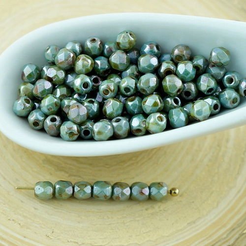 100pcs picasso lazure bleu lustre rond tchèque perles de verre à facettes feu poli petit écarteur 3m sku-29002