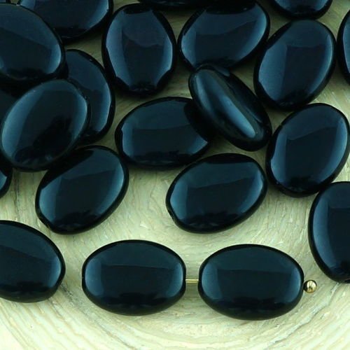 16pcs opaque noir de jais halloween plat ovale en verre tchèque perles de 9mm x 12mm sku-32874