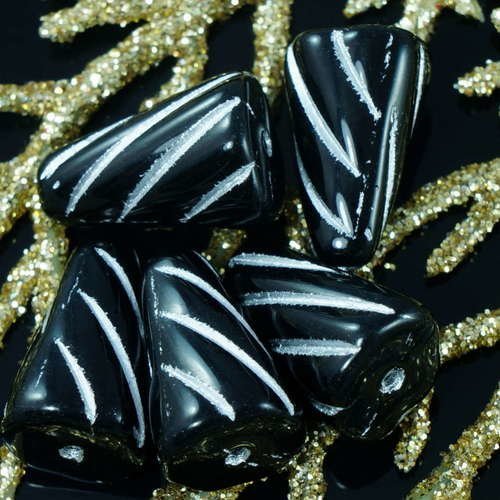 Opaque noir argent verre tchèque glaçon perles de long en forme de larme de spike cône d'halloween n sku-18348