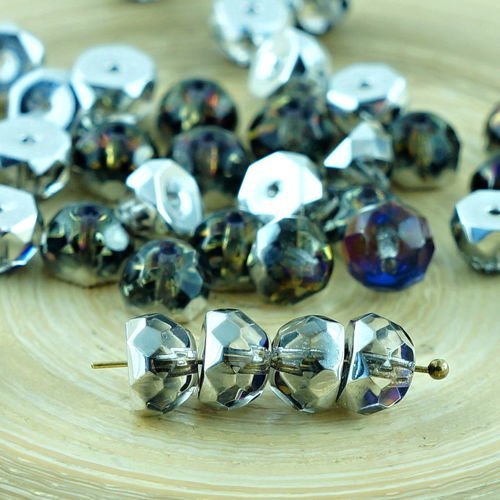 Nouvelle forme 20pcs crystal bermuda blue silver demi-verre tchèque hill perles demi-rond à facettes sku-30662