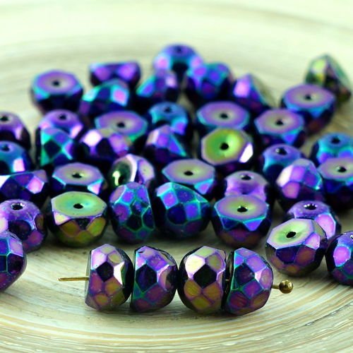 Nouvelle forme 20pcs metallic rouge violet iris verre tchèque hill perles demi-rond à facettes feu p sku-30664