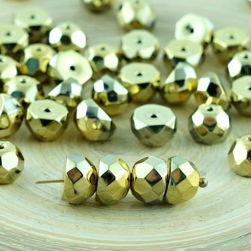 Nouvelle forme 20pcs or métallique en verre tchèque hill perles demi-rond à facettes feu poli 8mm sku-30665