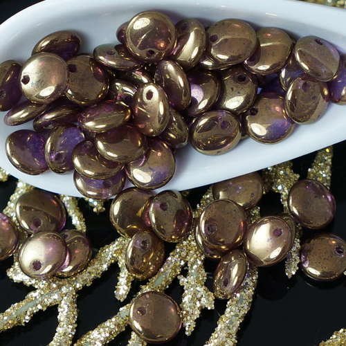 60pcs violet lustre en bronze lentille verre tchèque perles rondes plates un trou de 6mm sku-18912