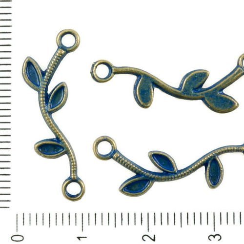 20pcs bronze antique tons de bleu patine de lavage à plat des feuilles de la branche de deux 2 trou  sku-36989