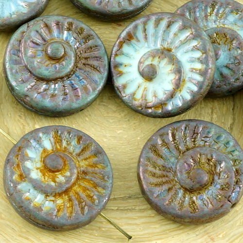 4pcs picasso brun opaque blue fern green lustre nautilus fossiles d'escargots en coquille d'ammonite sku-34948