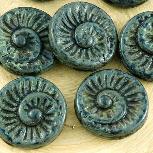 4pcs picasso brun opaque noir de jais nautilus fossiles d'escargots en coquille d'ammonite plat rond sku-34949