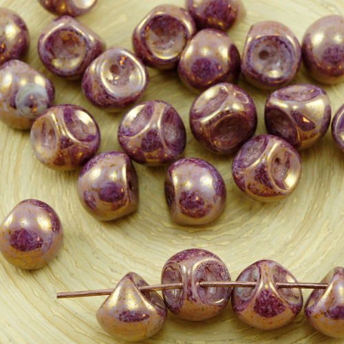 12pcs picasso violet lustre champignon bouton de verre tchèque perles de 9mm x 8mm sku-30913