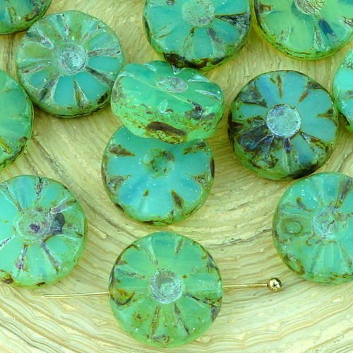 8pcs picasso brun opale cristal bleu aqua mat de table de fleurs coupées plat pièce de verre tchèque sku-32962