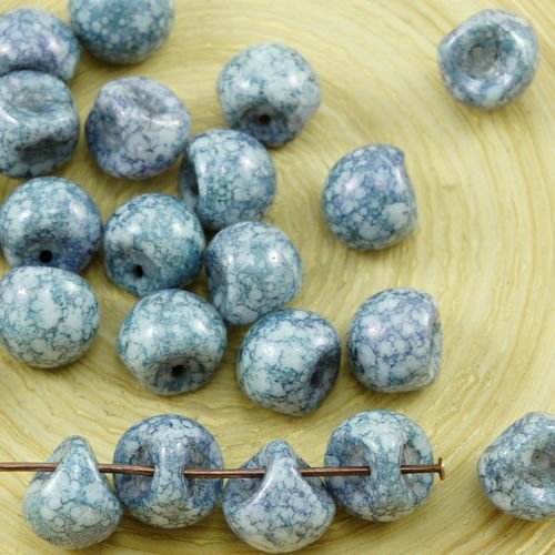 12pcs picasso en terre cuite bleu turquoise champignon bouton de verre tchèque perles de 9mm x 8mm sku-30915